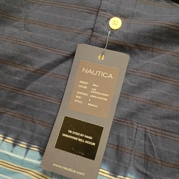 Nautica Shirt Men's Small Cotton Button Down Short Sleeve Navy With Tie Dye NWT - Picture 4 of 5